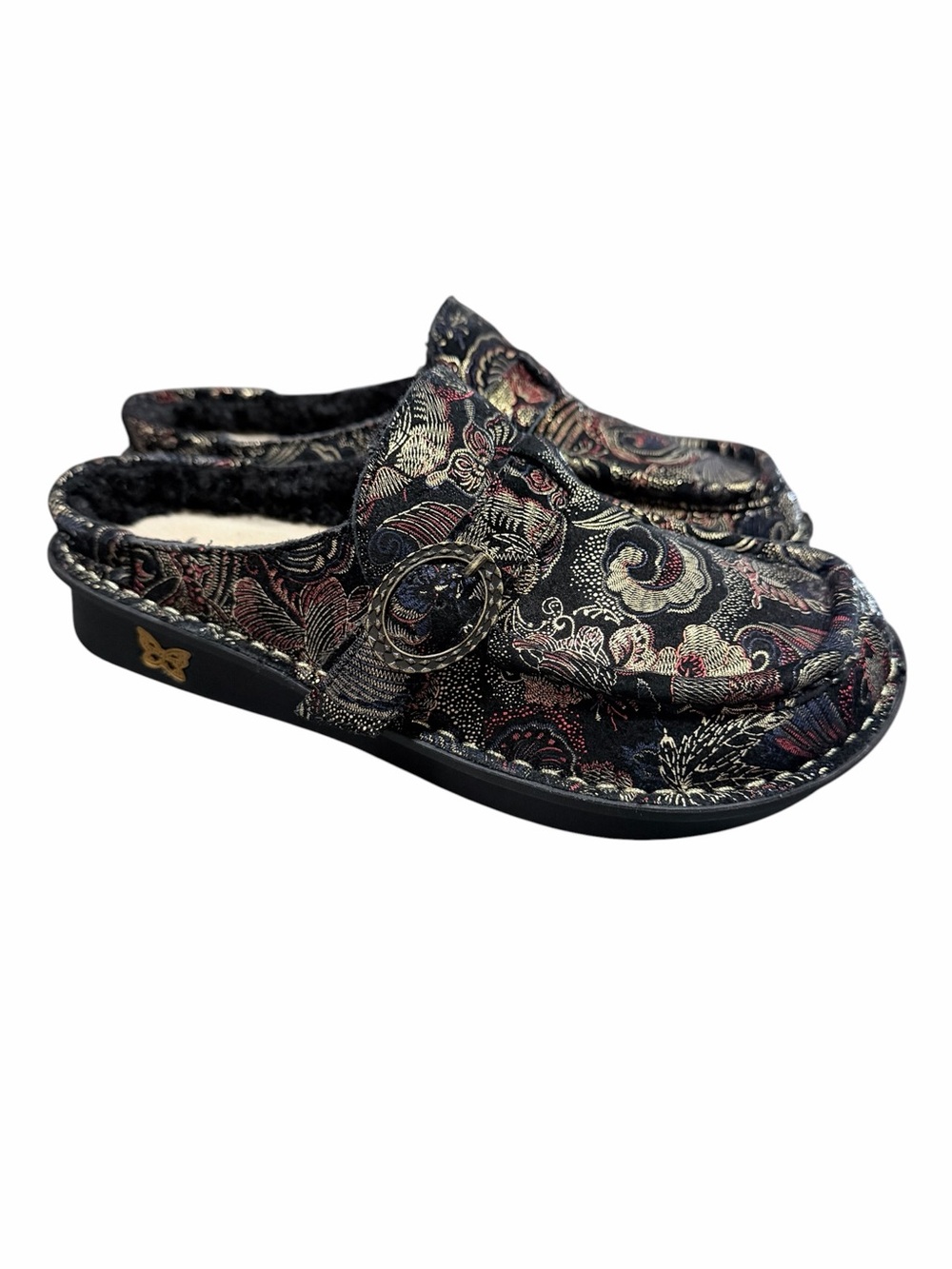 ALEGRIA Brigid Slip On Clog Golden Hour Sherpa Black Gold Size 7-7.5 - Picture 3 of 8